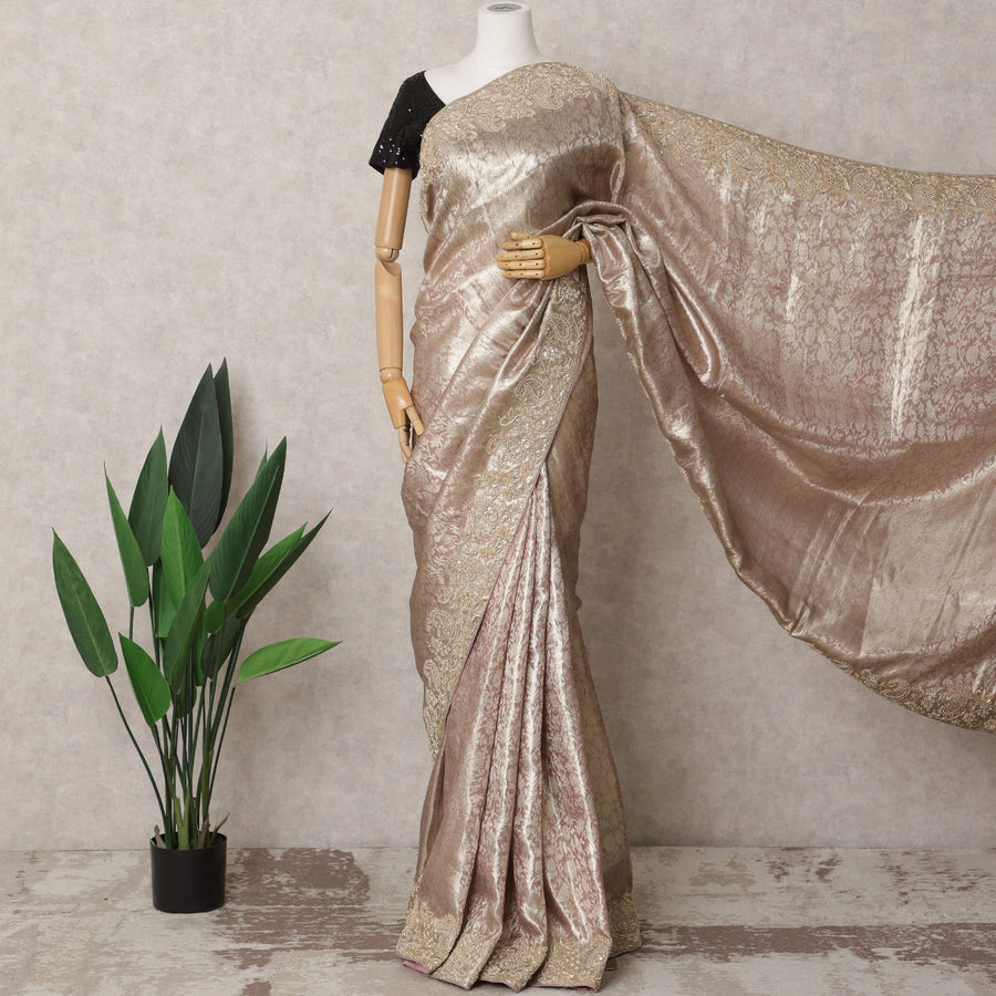 Champagne Gold Premium Silk Zardosi Work Saree – 5.5 Meters, Exquisite Detailing-D21862