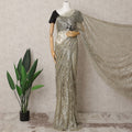 Light Gold Premium French Metallic Chantilly Lace Saree – 5.5 Meters, Stone Work-D21863