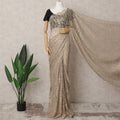 Champagne Gold Premium French Metallic Chantilly Lace Saree – 5.5 Meters, Elegant Design-D21865