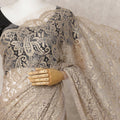 Champagne Gold Premium French Metallic Chantilly Lace Saree – 5.5 Meters, Elegant Design-D21865