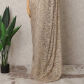Champagne Gold Premium French Metallic Chantilly Lace Saree – 5.5 Meters, Elegant Design-D21865