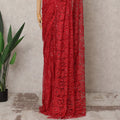 ساري فرنسي فاخر من الدانتيل باللون الأحمر الفاتح مع زخارف حجرية - 5.5 متر - D21876