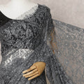 Slate Grey Premium French Chantilly Lace Saree with Stone Work – 5.5 Meters-D21877