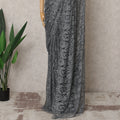Slate Grey Premium French Chantilly Lace Saree with Stone Work – 5.5 Meters-D21877