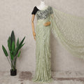 Pastel Green Premium French Chantilly Lace Saree with Stone Work – 5.5 Meters-D21878