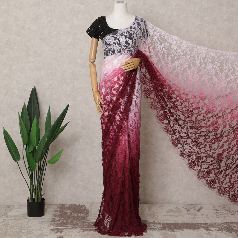 Wine Pink & Light Pink Ombre Premium French Chantilly Lace Saree – 5.5 Meters-D21882