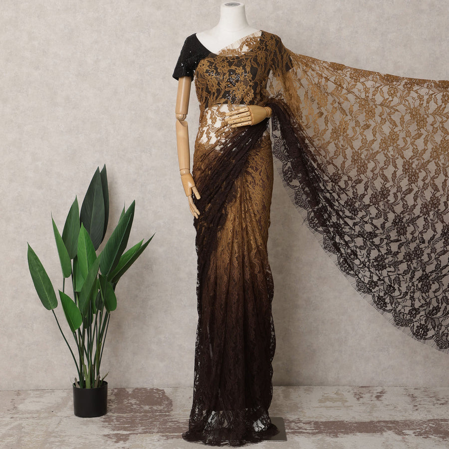 ساري شانتيلي فرنسي فاخر باللونين الذهبي والبني - 5.5 متر - D21883