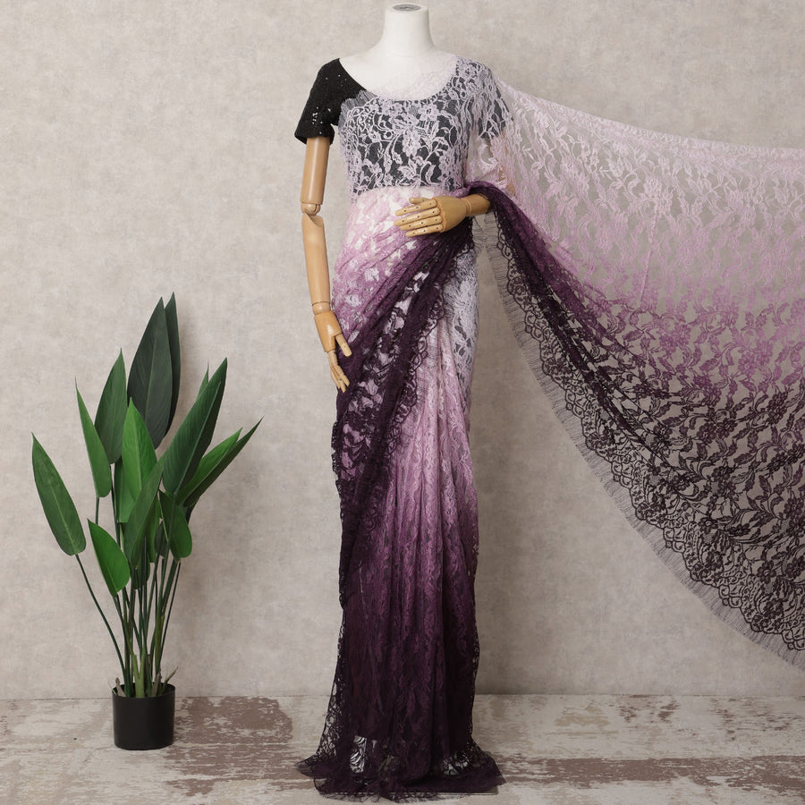 ساري شانتيلي فرنسي فاخر باللون الخزامي والبرقوقي - 5.5 متر - D21884