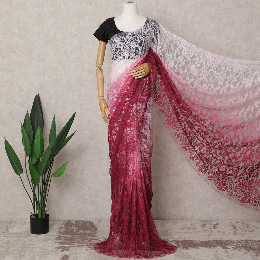 Rose Pink & Magenta Ombre Premium French Chantilly Lace Saree – 5.5 Meters-D21887