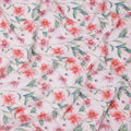 White and Coral Floral Synthetic Georgette Fabric – 110 cm Width, Soft & Lightweight-D21892