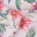 White and Coral Floral Synthetic Georgette Fabric – 110 cm Width, Soft & Lightweight-D21892