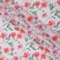 White and Coral Floral Synthetic Georgette Fabric – 110 cm Width, Soft & Lightweight-D21892