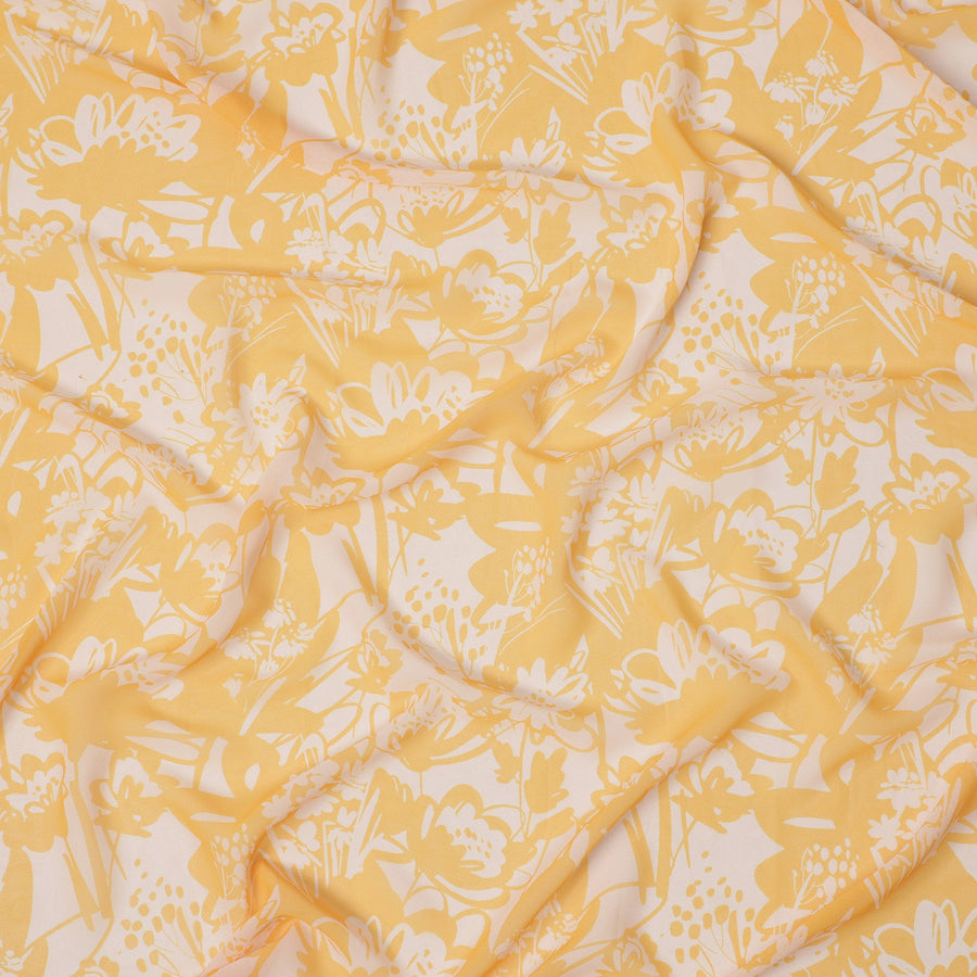 قماش جورجيت صناعي مزهر باللونين الأصفر والأبيض - عرض 110 سم، ناعم وخفيف الوزن - D21894