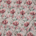 Sage Green and Burgundy Floral Synthetic Georgette Fabric – 110 cm Width, Soft & Lightweight-D21895