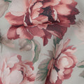 Sage Green and Burgundy Floral Synthetic Georgette Fabric – 110 cm Width, Soft & Lightweight-D21895