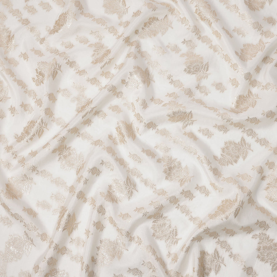 Ivory and Gold Synthetic Brocade Fabric – 110 cm Width, Luxurious & Elegant-D21901