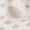White and Gold Synthetic Brocade Fabric – 110 cm Width, Elegant & Luxurious-D21902