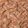 Orange and Multicolor Floral Synthetic Satin Fabric – 110 cm Width, Soft & Lustrous-D21908