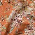 Orange and Multicolor Floral Synthetic Satin Fabric – 110 cm Width, Soft & Lustrous-D21908