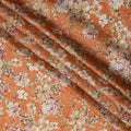 Orange and Multicolor Floral Synthetic Satin Fabric – 110 cm Width, Soft & Lustrous-D21908