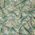 Sage Green and Multicolor Floral Synthetic Satin Fabric – 110 cm Width, Soft & Lustrous-D21910