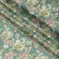 Sage Green and Multicolor Floral Synthetic Satin Fabric – 110 cm Width, Soft & Lustrous-D21910