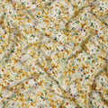 Ivory and Yellow Floral Synthetic Satin Fabric – 110 cm Width, Soft & Lustrous-D21912