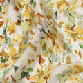 Ivory and Yellow Floral Synthetic Satin Fabric – 110 cm Width, Soft & Lustrous-D21912