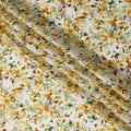 Ivory and Yellow Floral Synthetic Satin Fabric – 110 cm Width, Soft & Lustrous-D21912