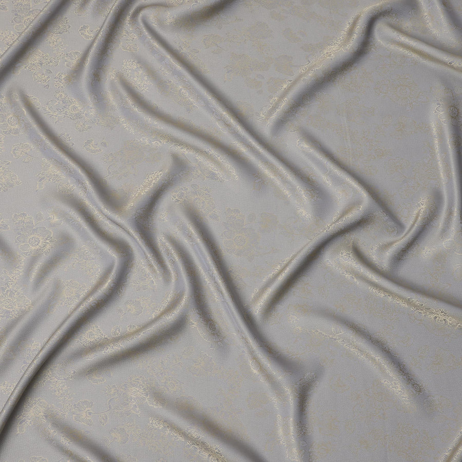 Silver Grey Pure Silk Satin Jacquard Fabric – 110 cm Width, Luxurious & Elegant-D21915