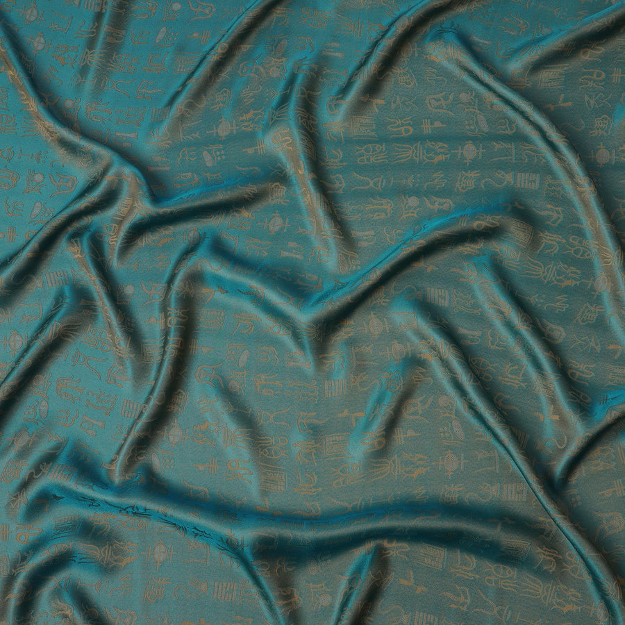 Teal Blue Pure Silk Satin Jacquard Fabric – 110 cm Width, Luxurious & Elegant-D21918