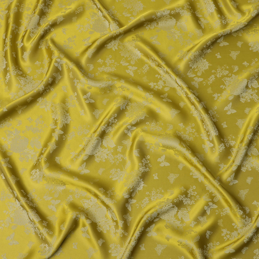 Mustard Green Pure Silk Satin Jacquard Fabric – 110 cm Width, Luxurious & Elegant-D21919