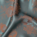 Teal Blue and Copper Pure Silk Satin Jacquard Fabric – 110 cm Width, Luxurious & Elegant-D21920