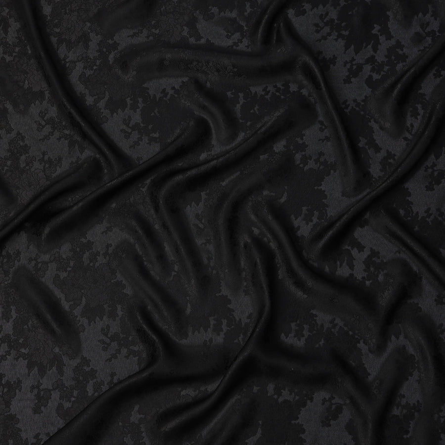 Black Pure Silk Satin Jacquard Fabric – 110 cm Width, Sheer & Elegant-D21924