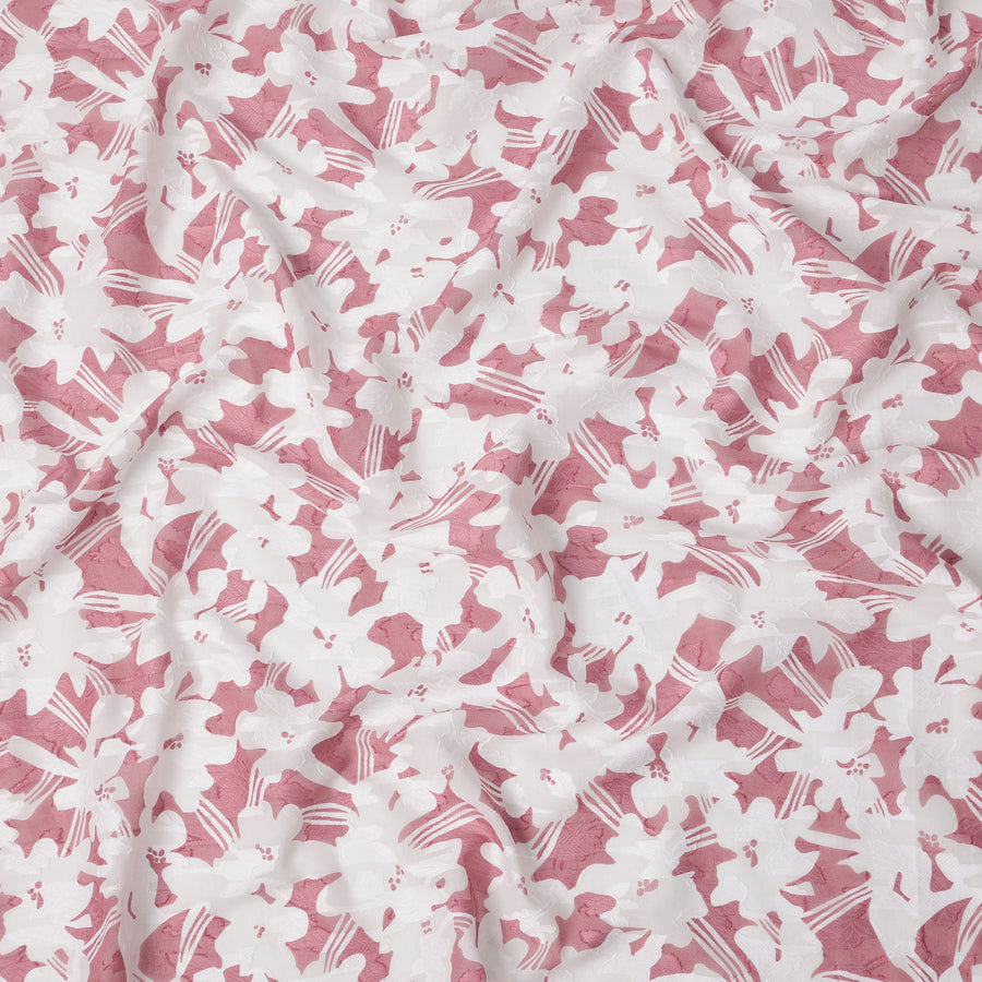 Rose Pink & White Floral Uragiri Cotton Voile Jacquard Fabric – 110cm Wide, Japan-D21925