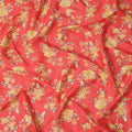 Coral Red & Yellow Floral Uragiri Cotton Voile Jacquard Fabric – 110cm Wide, Japan-D21926
