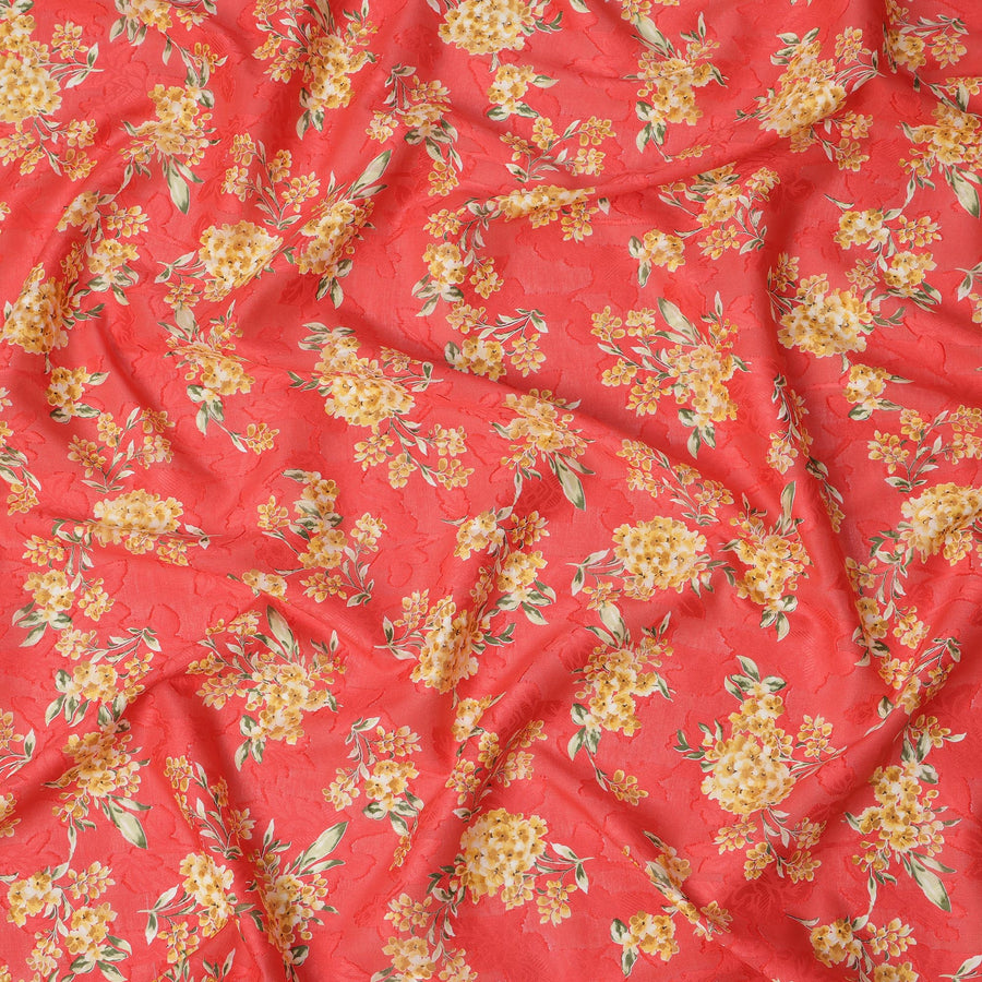Coral Red & Yellow Floral Uragiri Cotton Voile Jacquard Fabric – 110cm Wide, Japan-D21926