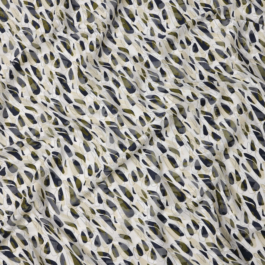 Ivory, Black & Olive Abstract Uragiri Cotton Voile Jacquard Fabric – 110cm Wide, Japan-D21929