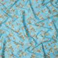 Sky Blue & Golden Brown Floral Uragiri Cotton Voile Jacquard Fabric – 110cm Wide, Japan-D21932