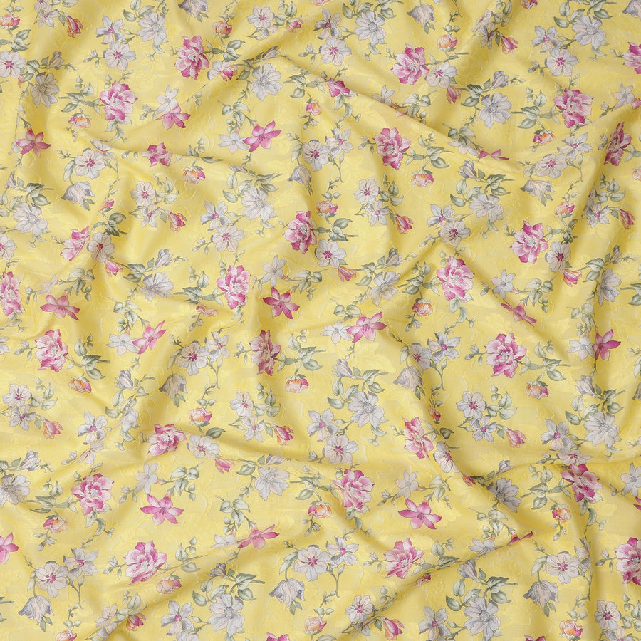 Yellow & Pink Floral Uragiri Cotton Voile Jacquard Fabric – 110cm Wide, Japan-D21933