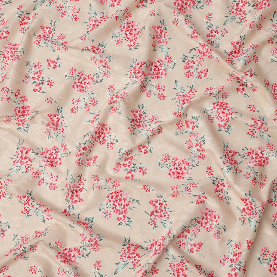 Beige & Red Floral Uragiri Cotton Voile Jacquard Fabric – 110cm Wide, Japan-D21934