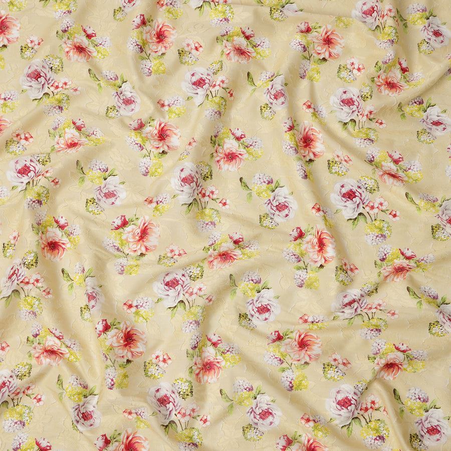 Light Yellow & Pink Floral Uragiri Cotton Voile Jacquard Fabric – 110cm Wide, Japan-D21935