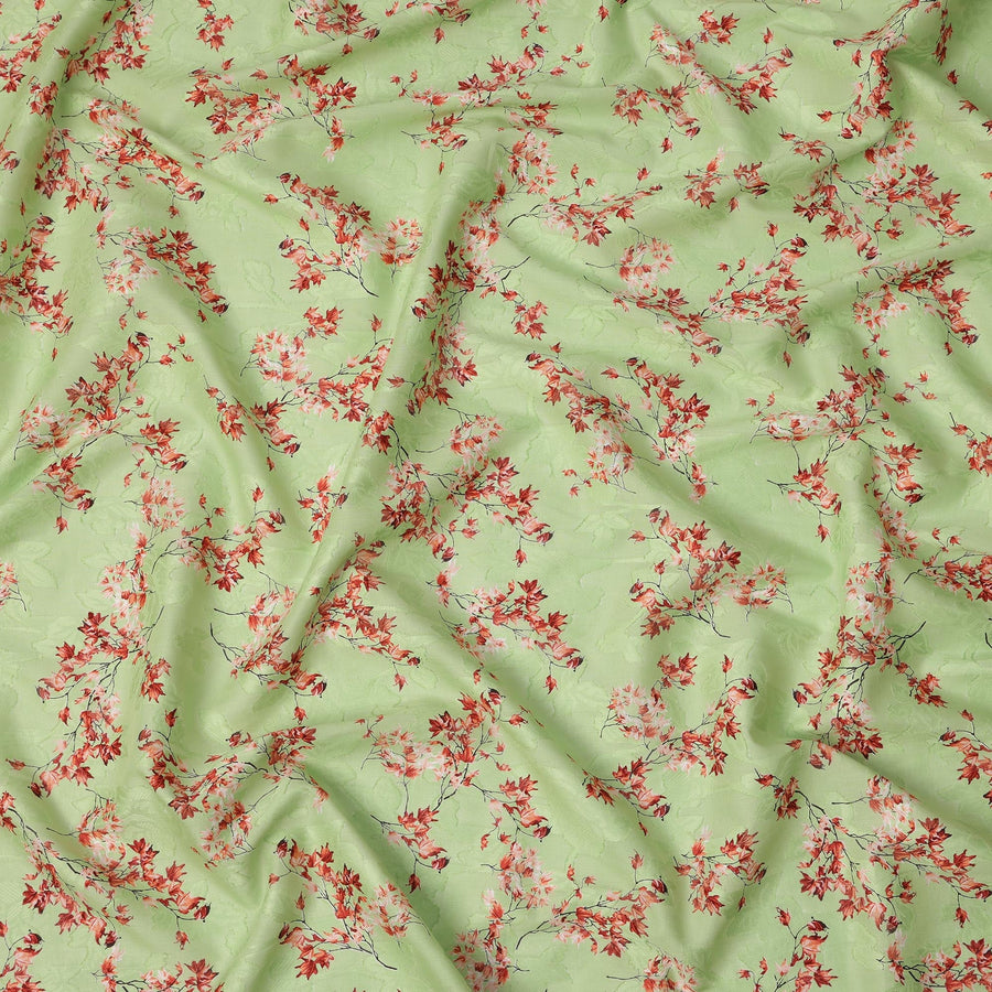 Light Green & Red Floral Uragiri Cotton Voile Jacquard Fabric – 110cm Wide, Japan-D21936