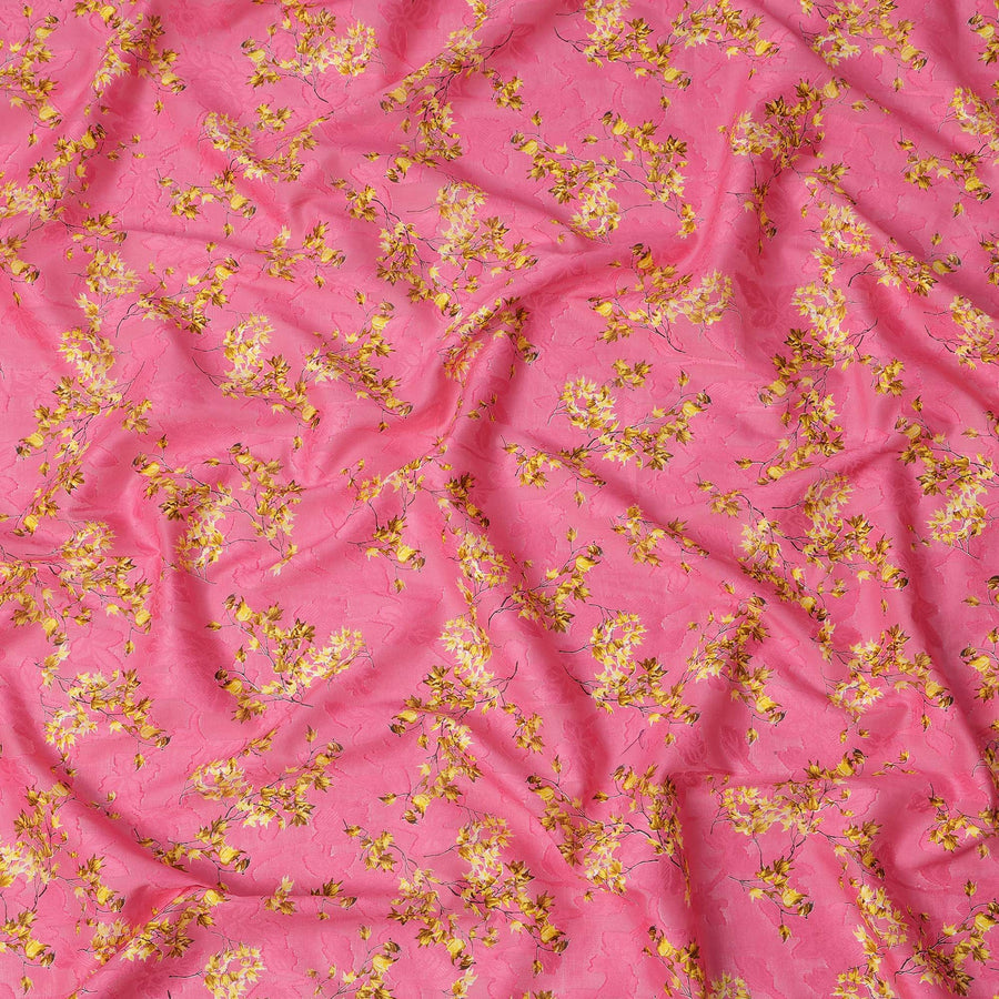 Bright Pink & Yellow Floral Uragiri Cotton Voile Jacquard Fabric – 110cm Wide, Japan-D21937