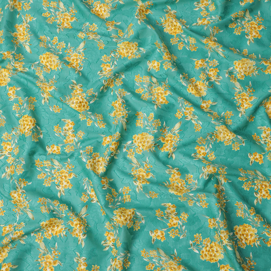 Teal & Yellow Floral Uragiri Cotton Voile Jacquard Fabric – 110cm Wide, Japan-D21938