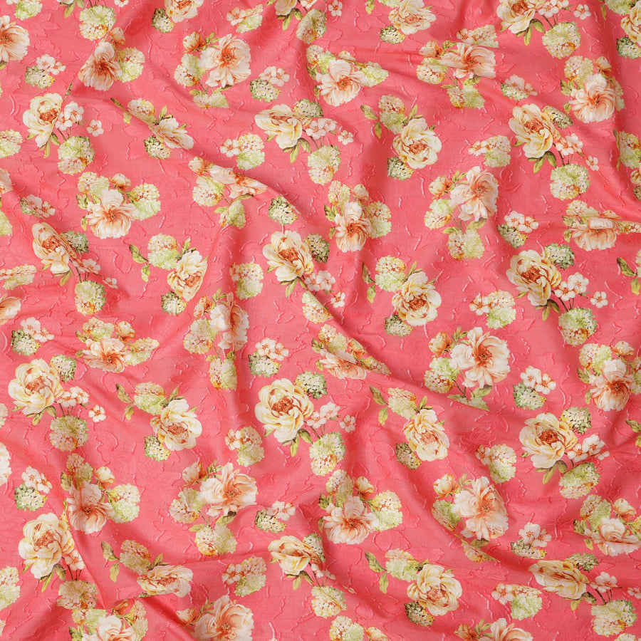 Coral Pink & Cream Floral Uragiri Cotton Voile Jacquard Fabric – 110cm Wide, Japan-D21939