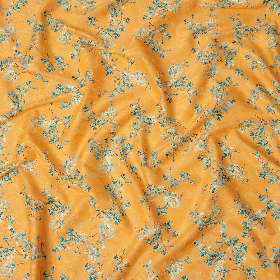 Mustard Orange & Blue Floral Uragiri Cotton Voile Jacquard Fabric – 110cm Wide, Japan-D21944