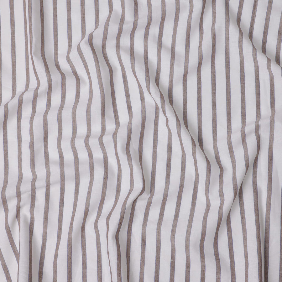 White & Brown Striped Pure Linen Printed Fabric – 150 cm Wide-D21992