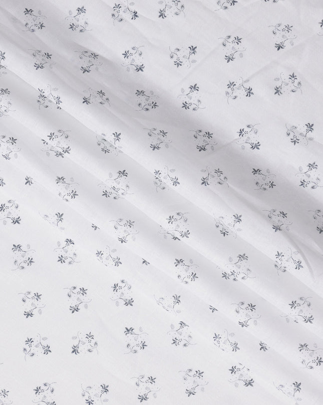 قماش كتان نقي مطبوع عليه زهور باللونين الأبيض والأزرق الداكن - عرض 150 سم - D21994