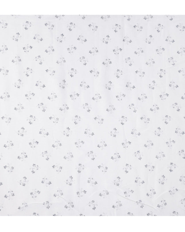 قماش كتان نقي مطبوع عليه زهور باللونين الأبيض والأزرق الداكن - عرض 150 سم - D21994